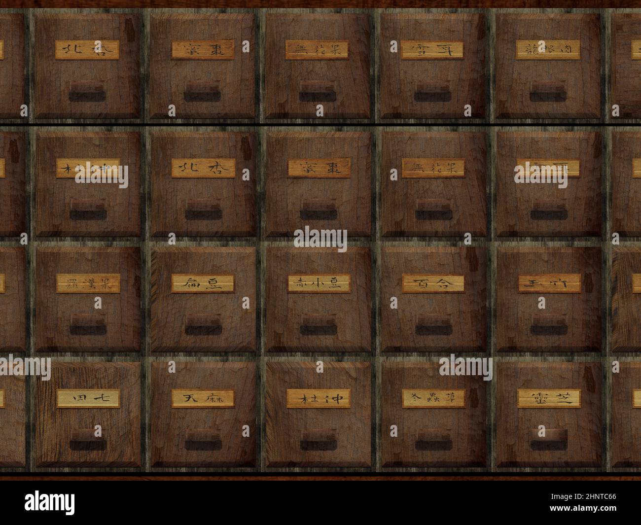 3d rendering of antique chest used to store chinese medicinal herbs