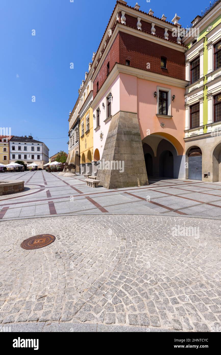Town square with renaissance, colorful tenement houses, Tarnow, Poland