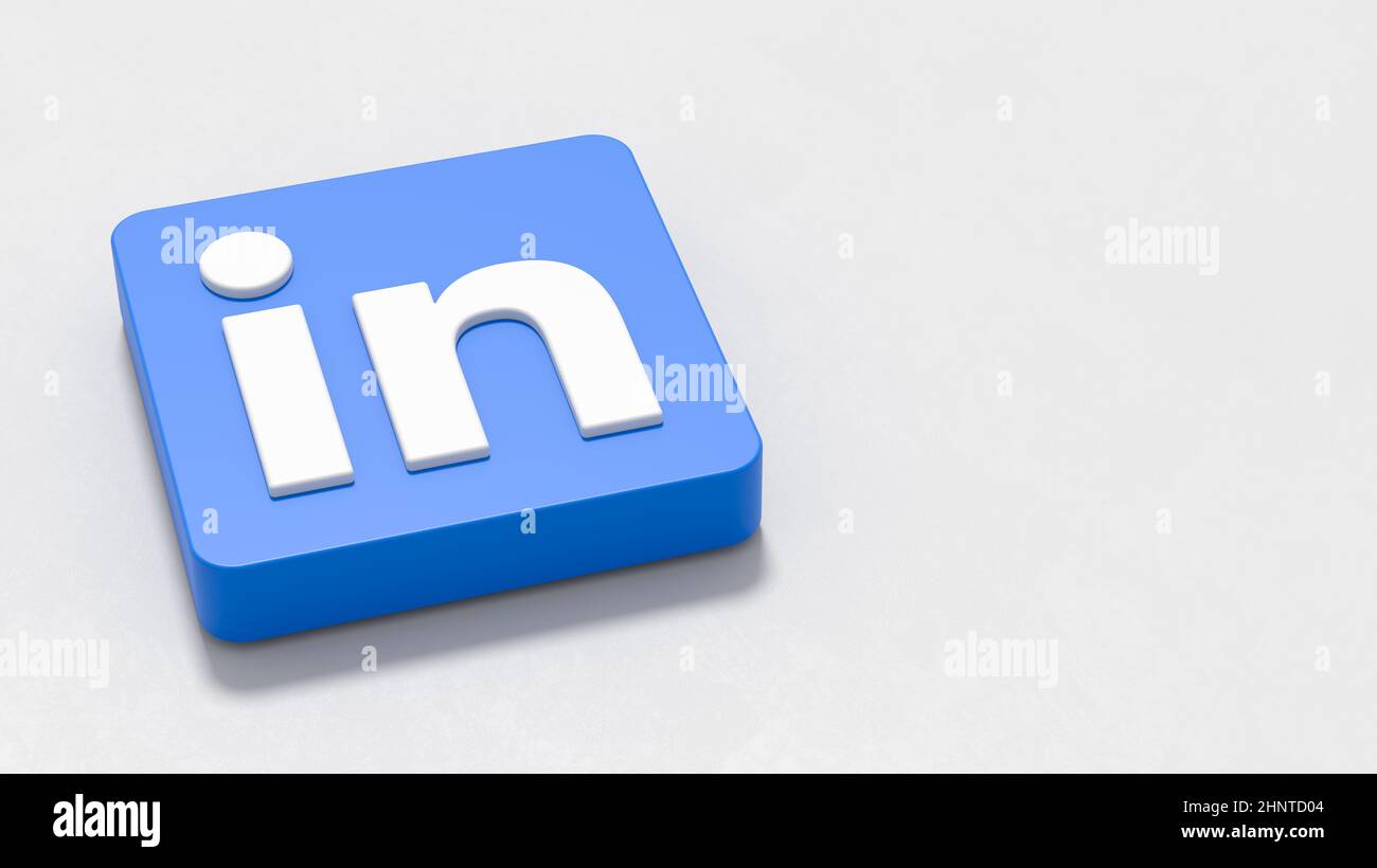 Linkedin Logo on Light Grey Background with Copy space Stock Photo