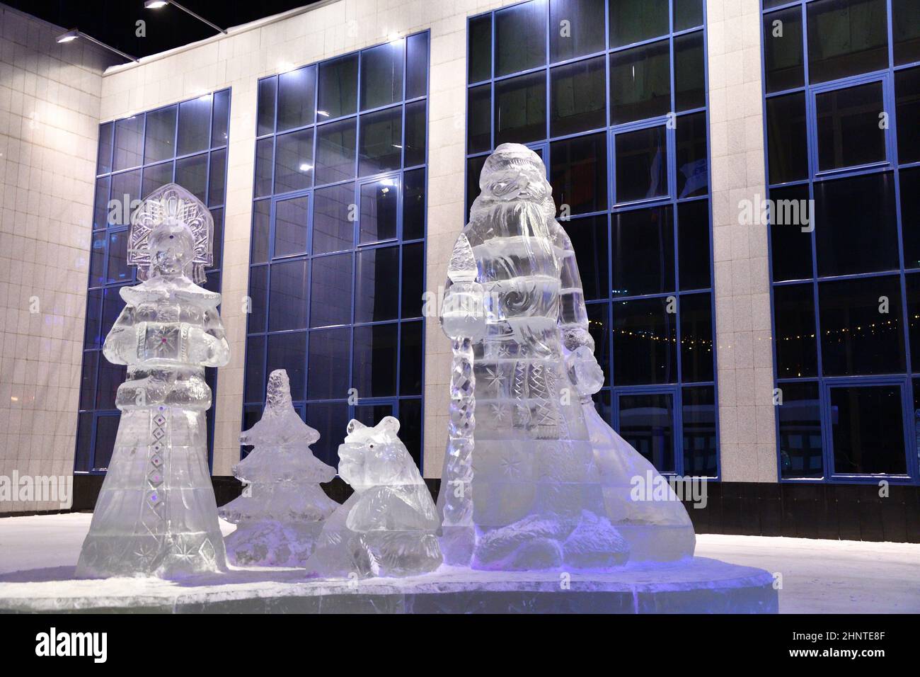 Fabulous ice characters (figures) on New Year's Eve Stock Photo