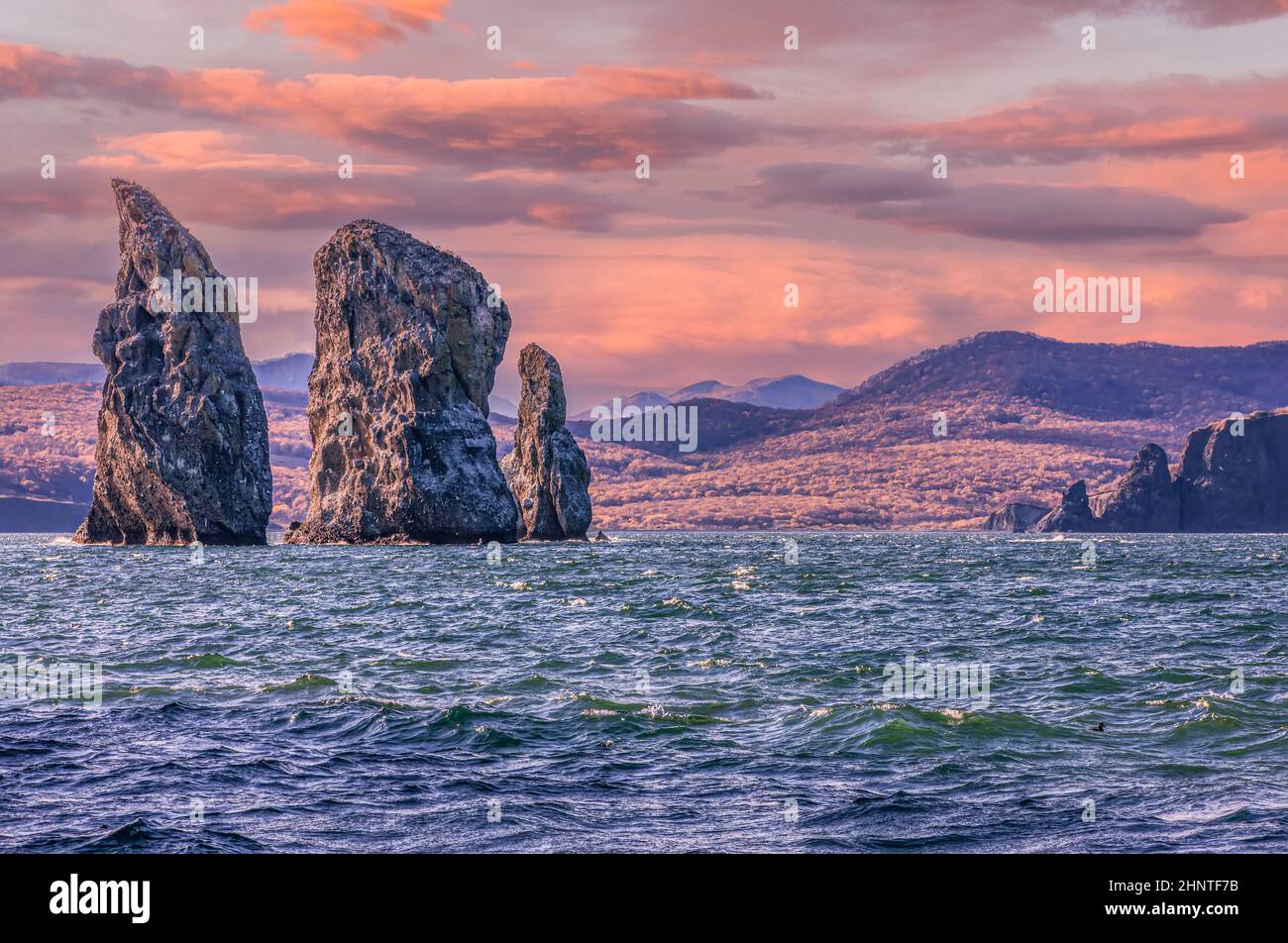 The scenery seascape at sunset: view of beautiful islands Three ...