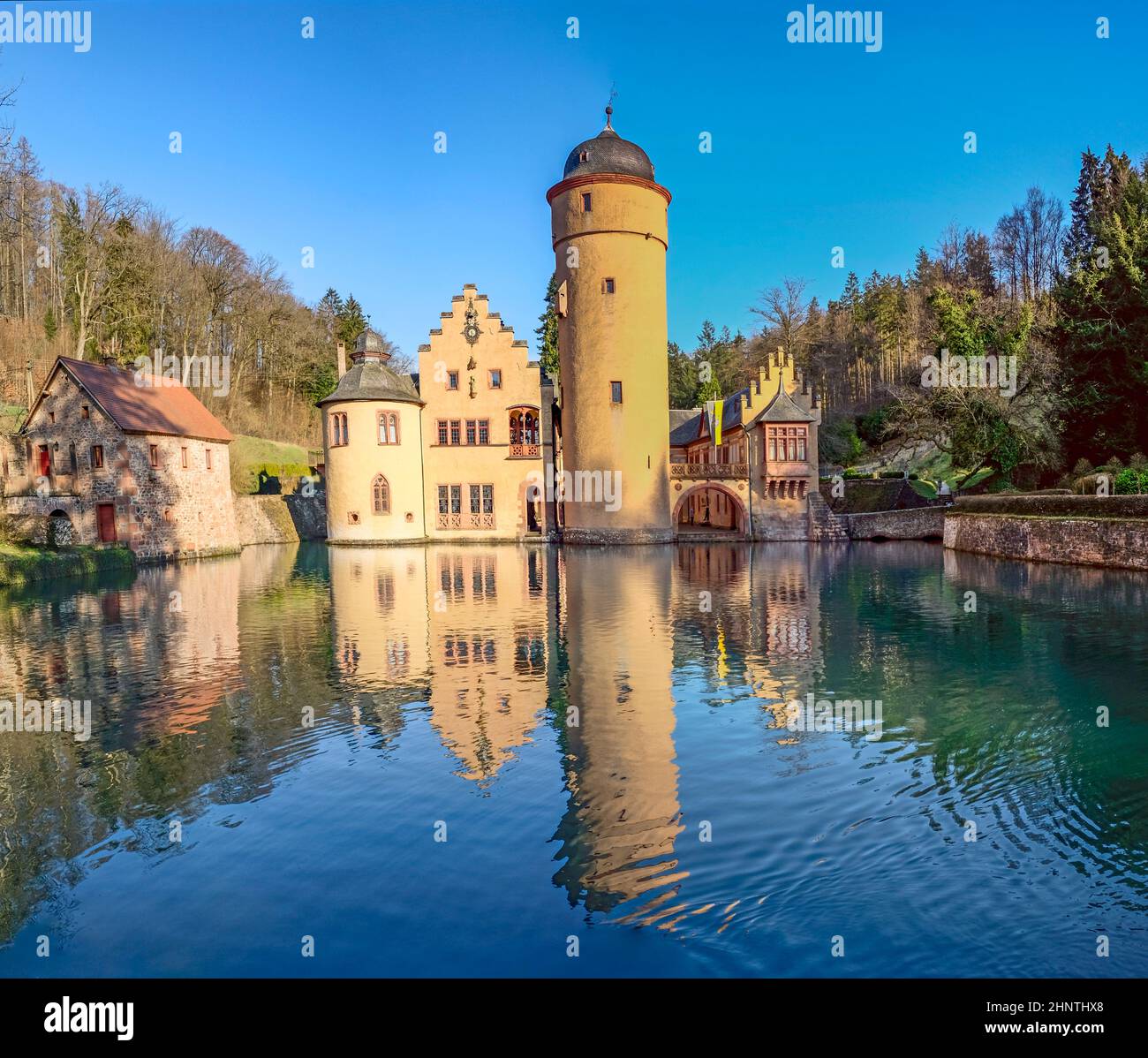 The Mespelbrunn water Castle  in Mespelbrunn, Bavaria, Germany Stock Photo