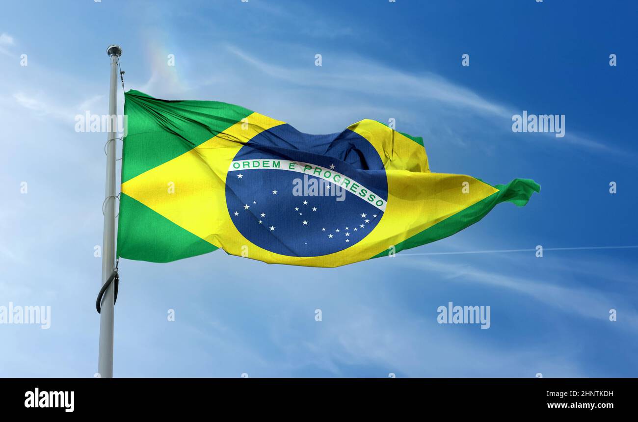 Brazil Flag Realistic Waving Fabric Flag Stock Photo Alamy