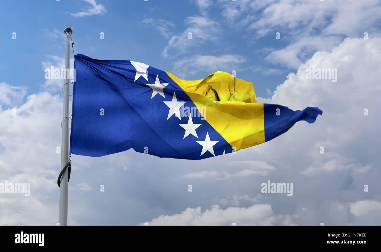 Bosnia and Herzegovina flag - realistic waving fabric flag Stock Photo ...