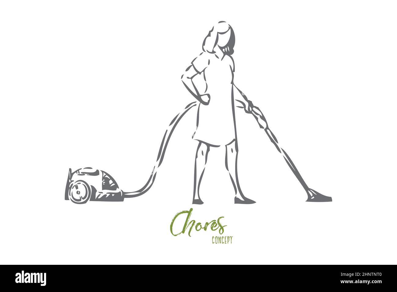 Vacuum cleaning concept sketch. Household chores, housekeeper routine