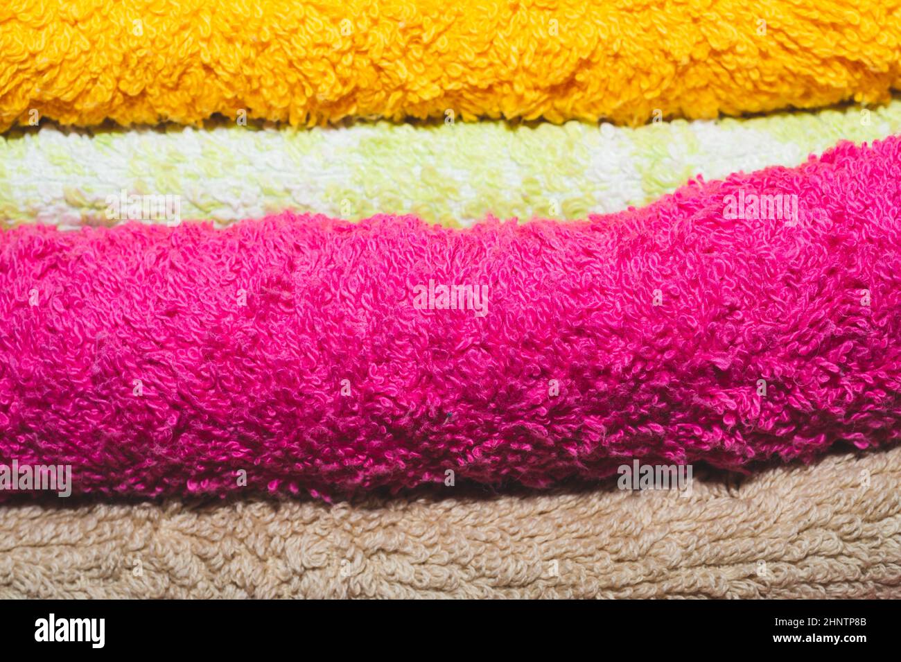 Different colorful towels close up Stock Photo