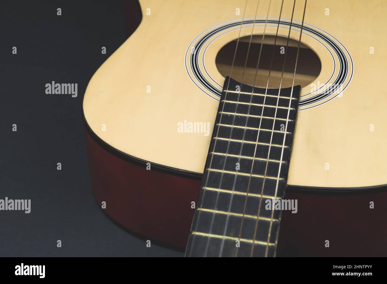 Guitar close up. musical instrument. strings on the guitar fretboard