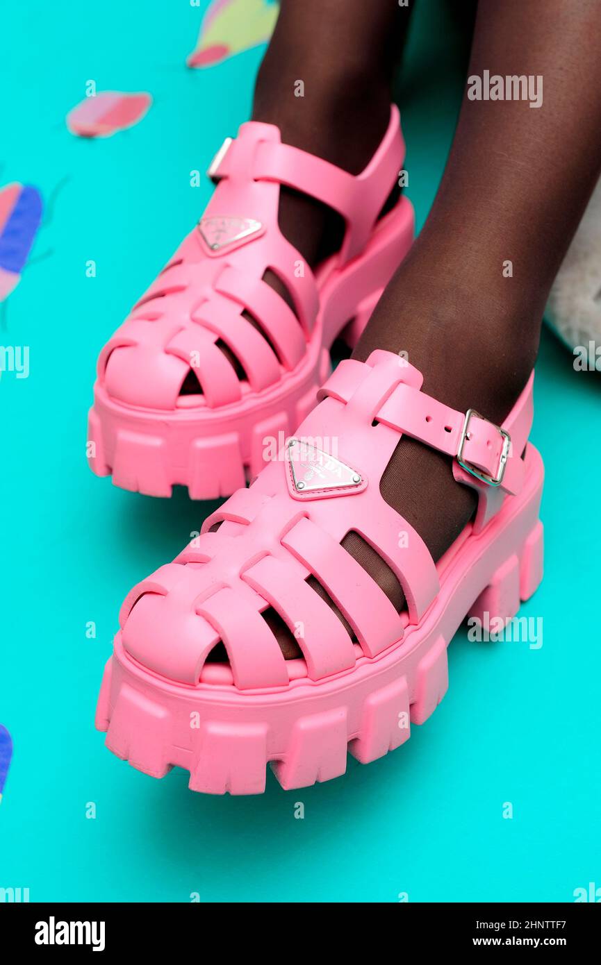 Prada footwear fashionable fashion lifestyle style contemporary typical individuality individual display commerce barbiecore Stock Photo Alamy