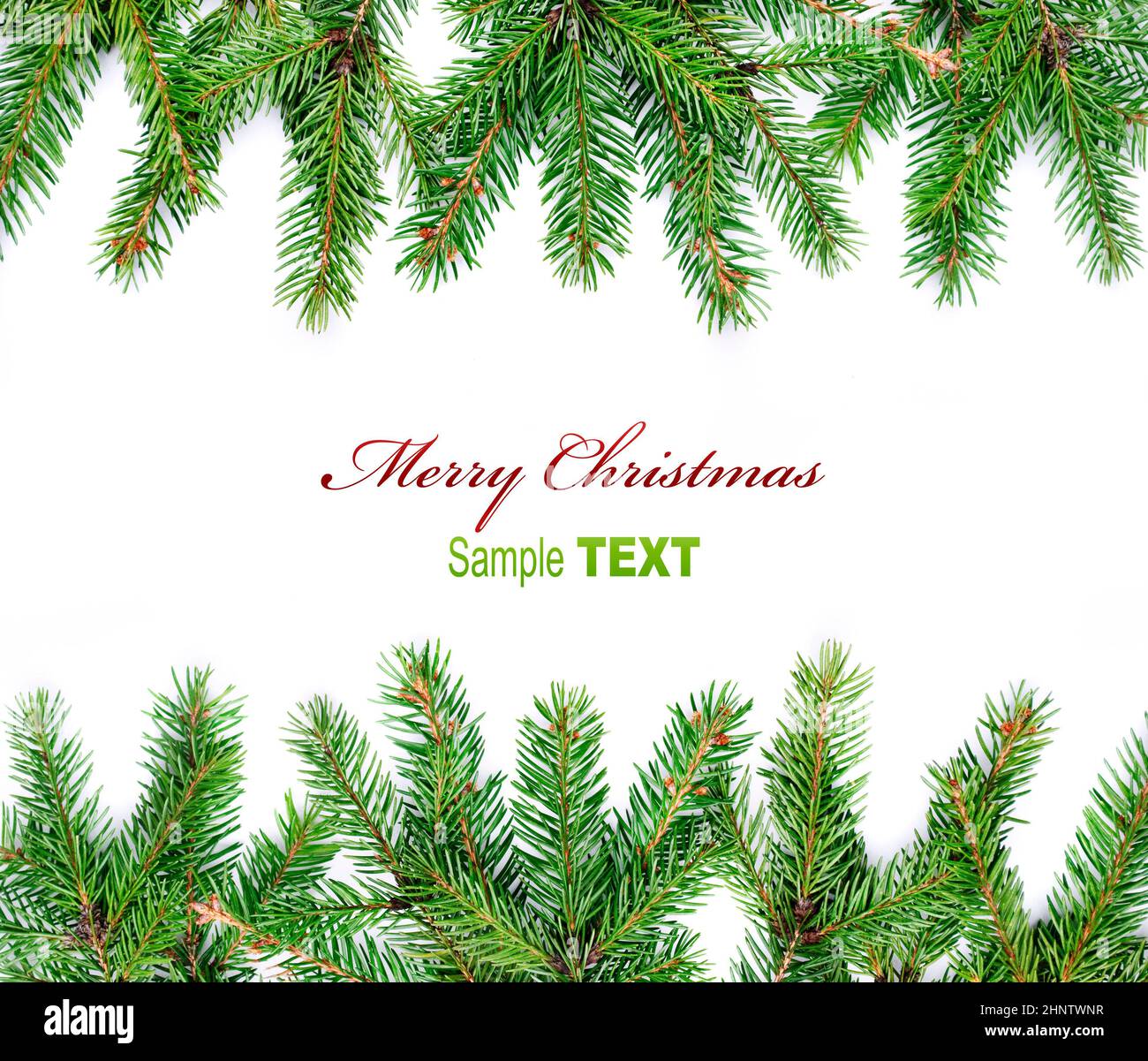 Fir branches frame isolated on white background Stock Photo - Alamy