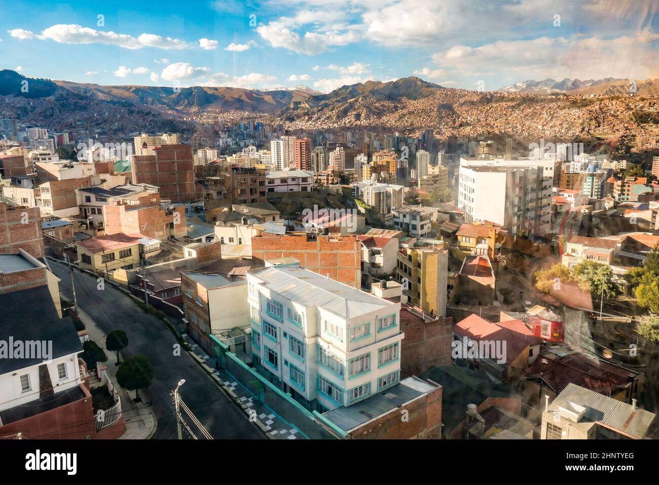 skyline of La Paz in Bolivia with the Andes in Background Stock Photo