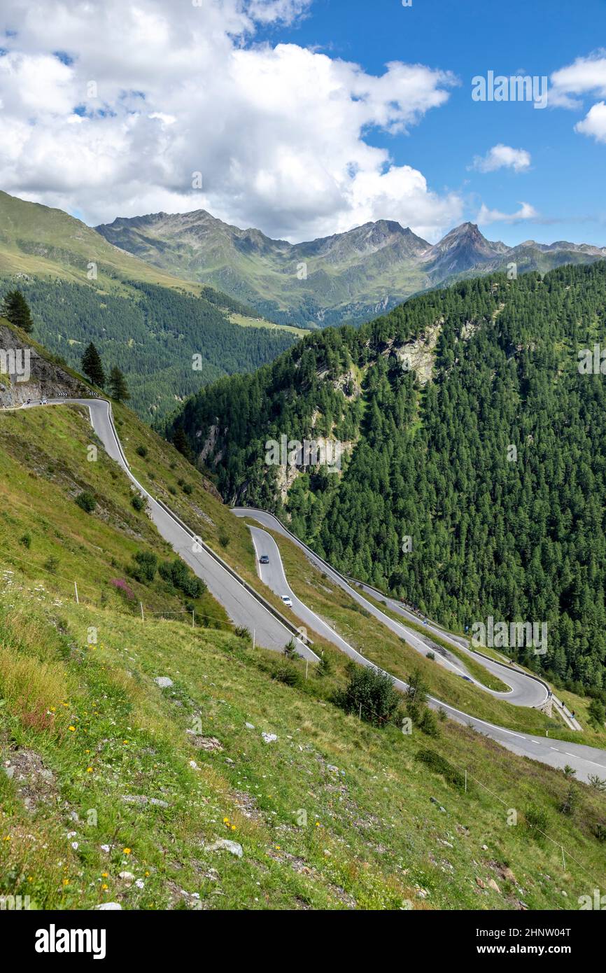 Scenic Curvy Mountain Pass Road To The Timmelsjoch At The Border Of Scenic Curvy Mountain Pass Road To The Timmelsjoch At The Border Of
