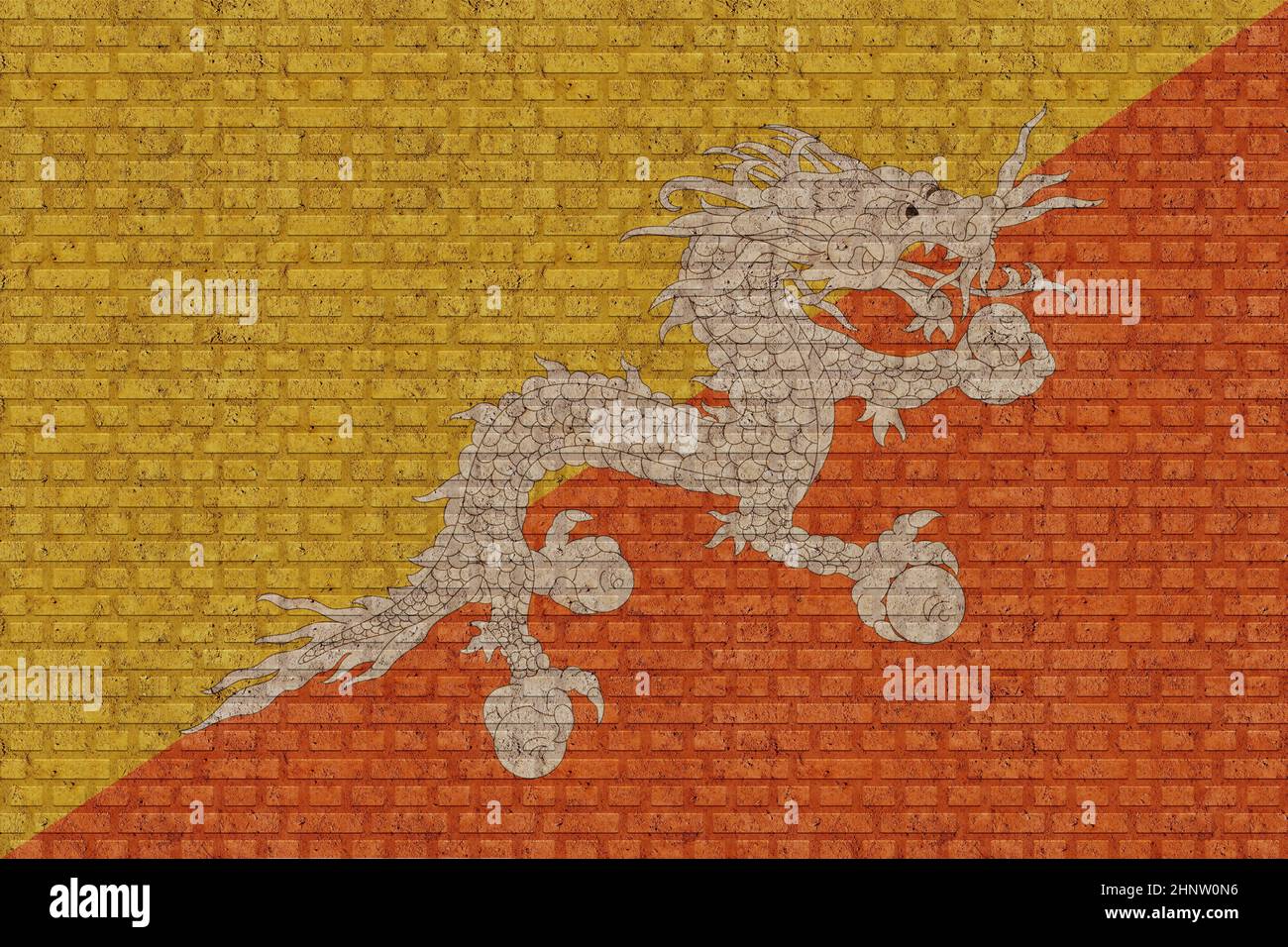 3D Flag of Bhutan on old brick wall background Stock Photo - Alamy