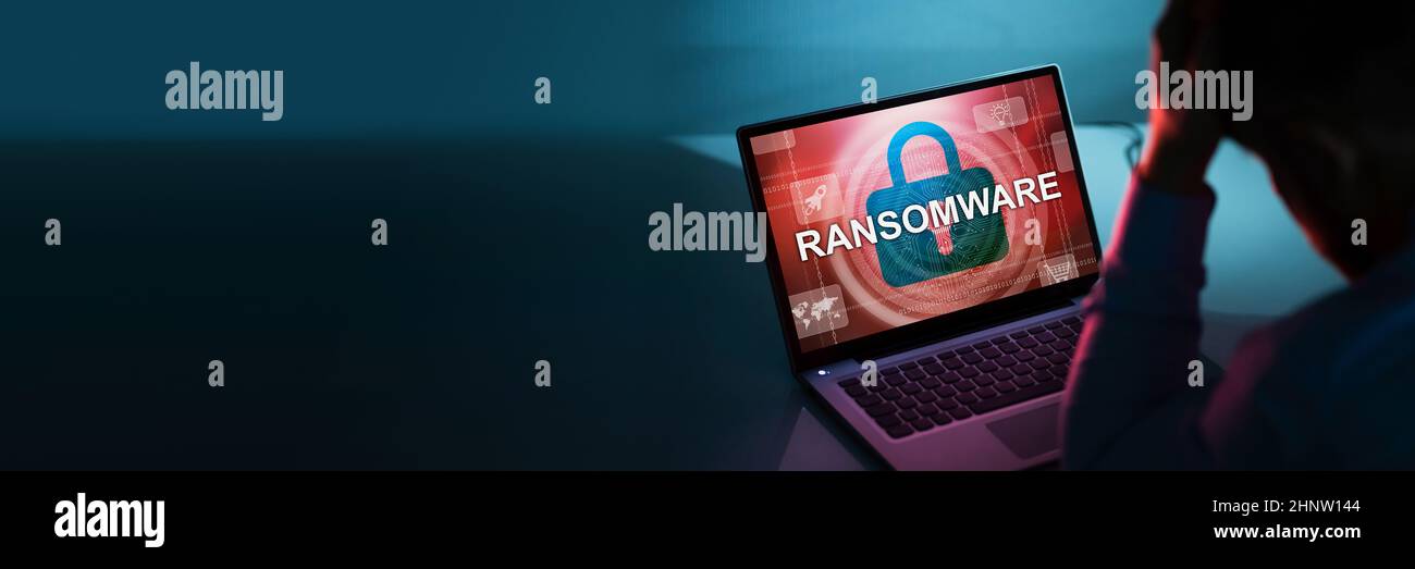 Ransomware Extortion Attack. Hacked Laptop Password. Cyber Security Stock Photo