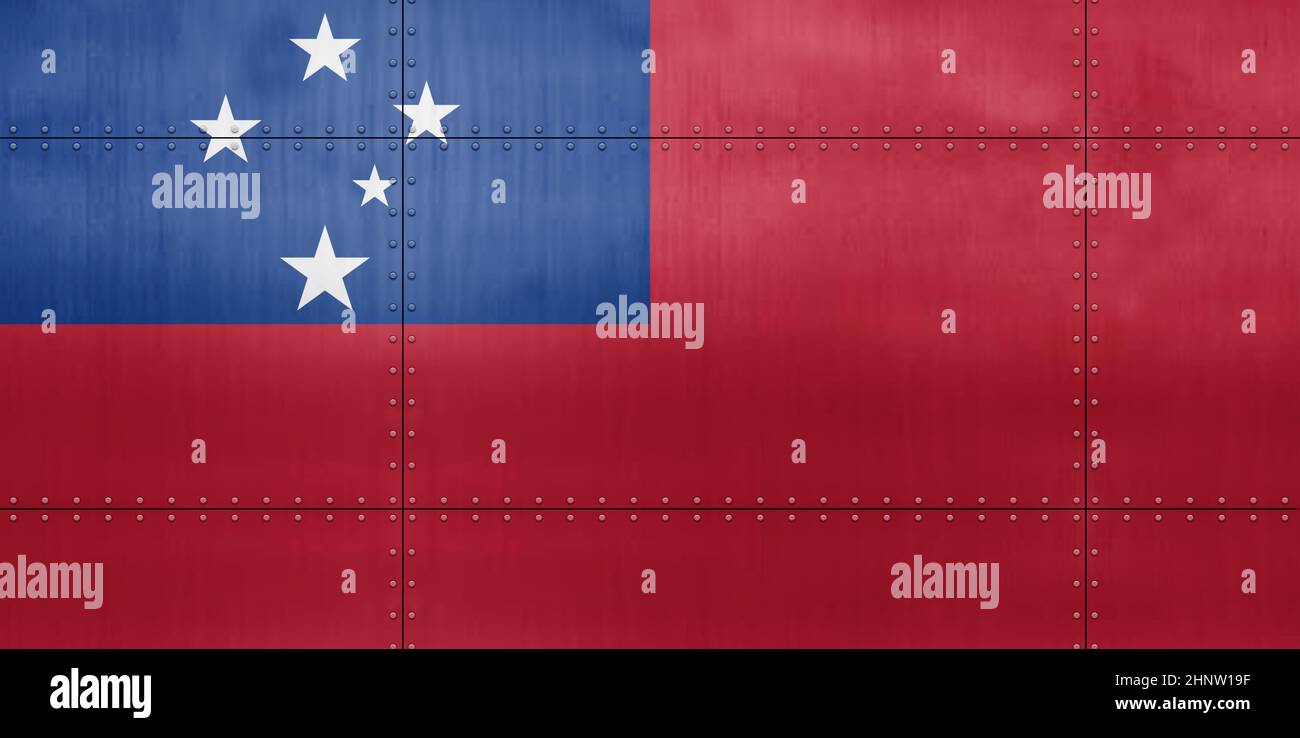 3D Flag of Samoa on a metal wall background Stock Photo - Alamy