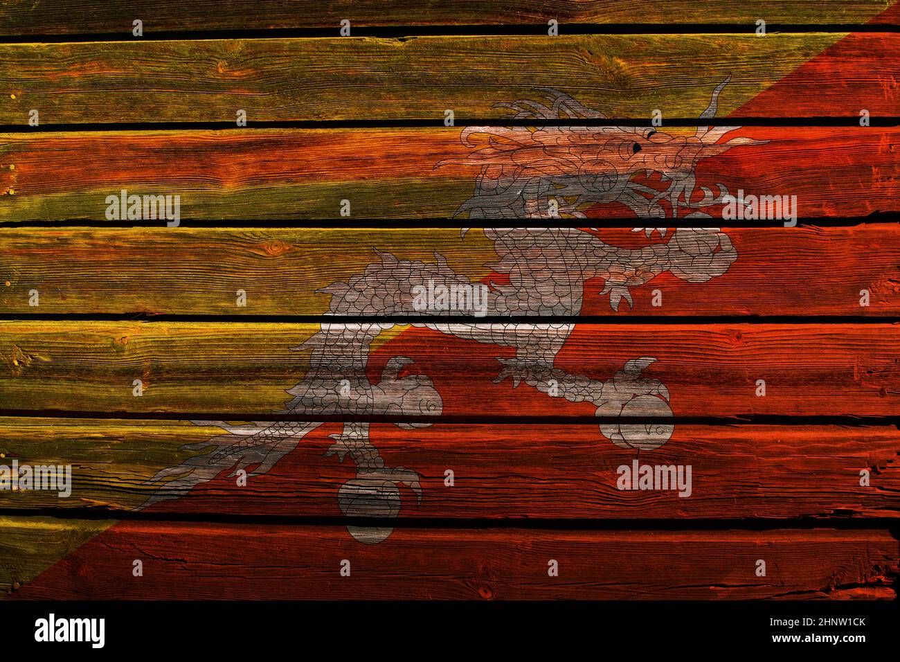 3D Flag of Bhutan on old wood wall background Stock Photo - Alamy