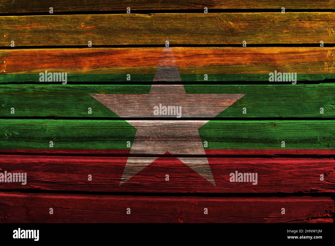 3D Flag of Myanmar on a old wood wall background Stock Photo - Alamy