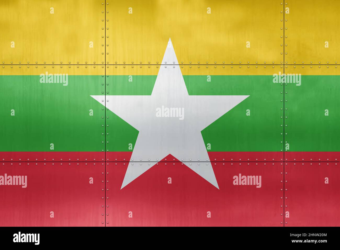 3D Flag of Myanmar on a metal wall background Stock Photo - Alamy