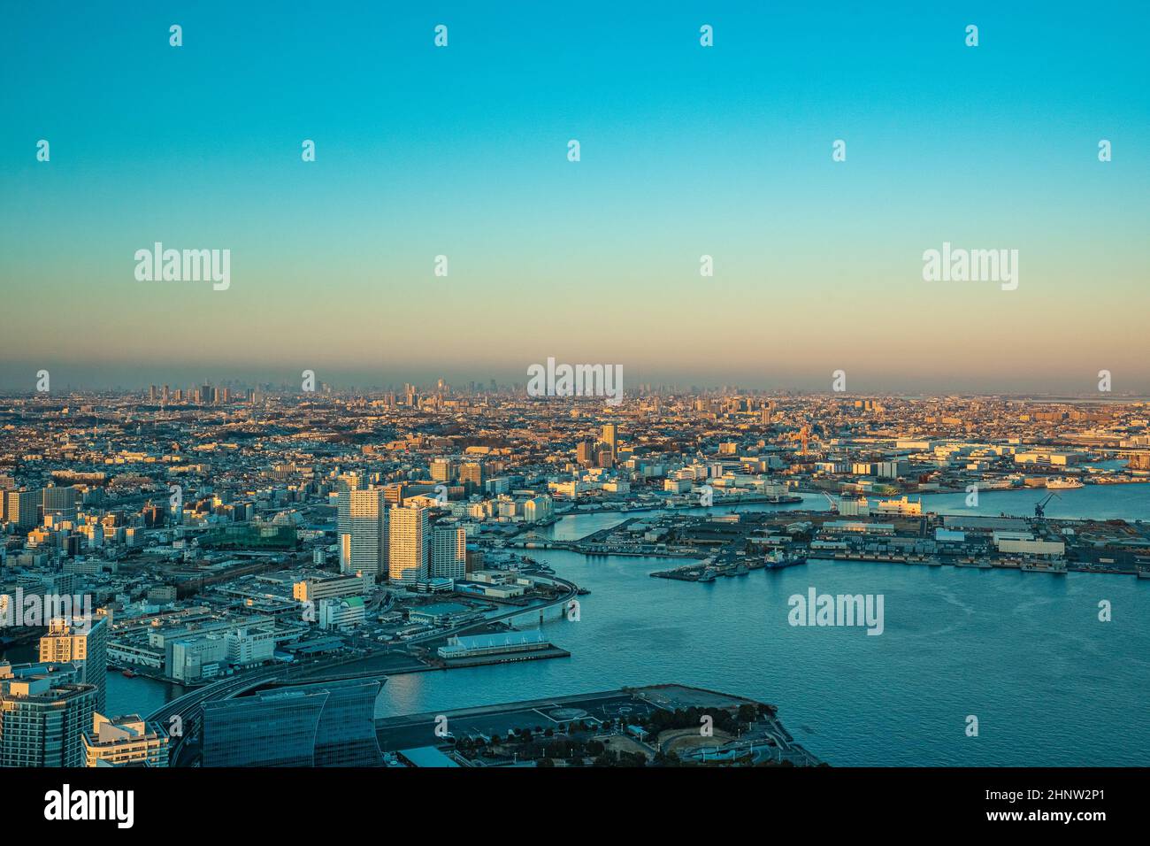 Yokohama city view, Minato Mirai, sunset, Cosmo Word and Ferris wheel Stock Photo