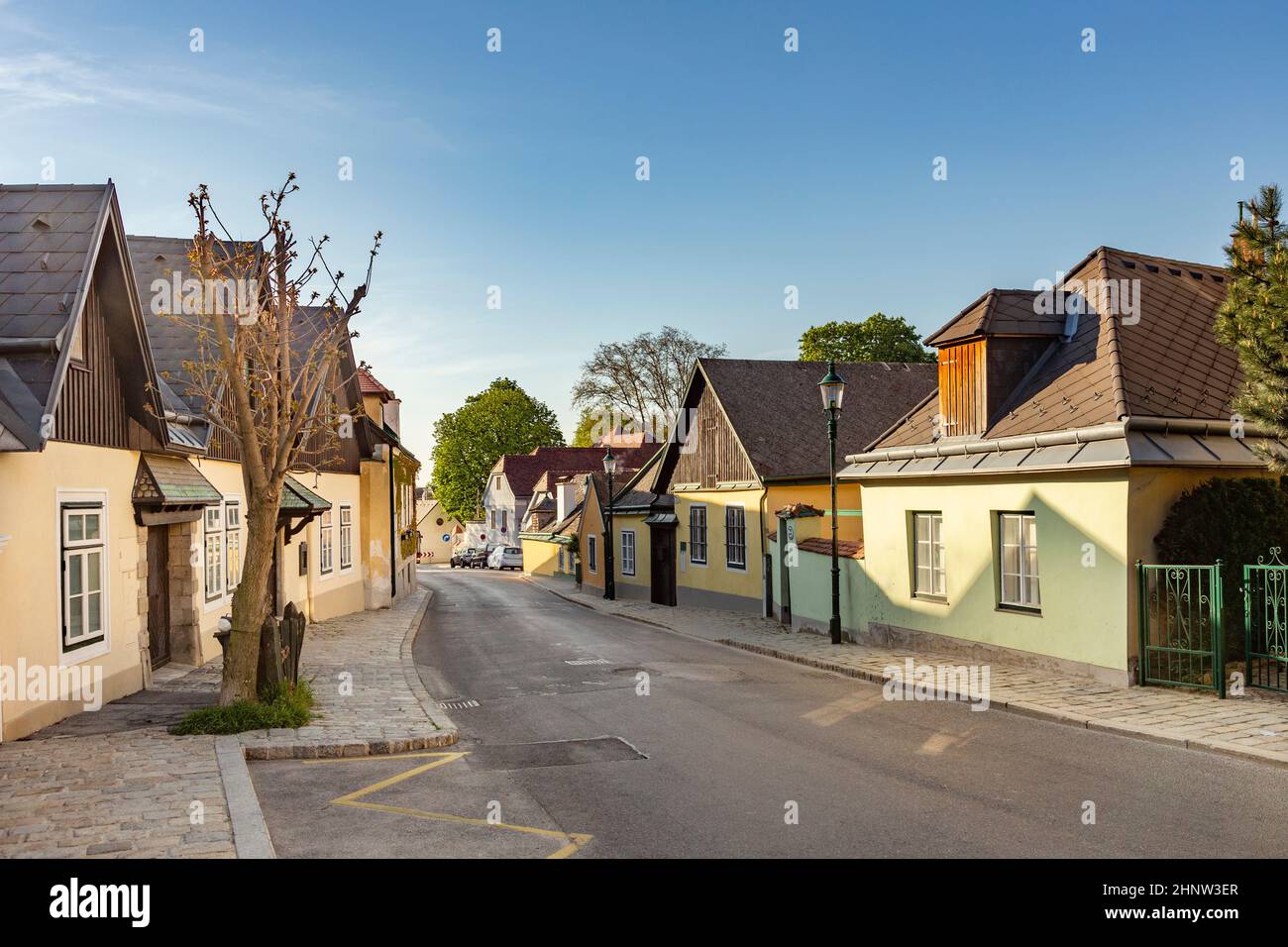 view to small village of Grinzing in Vienna, a place for good local wine and traditional living Stock Photo