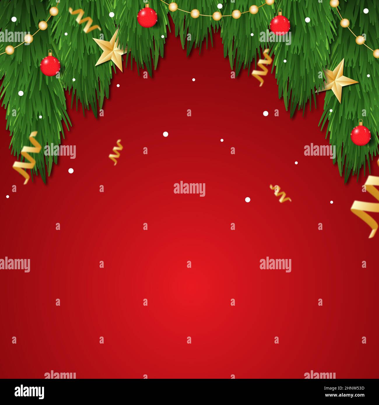 Red Christmas background, Christmas tree with decorations ...