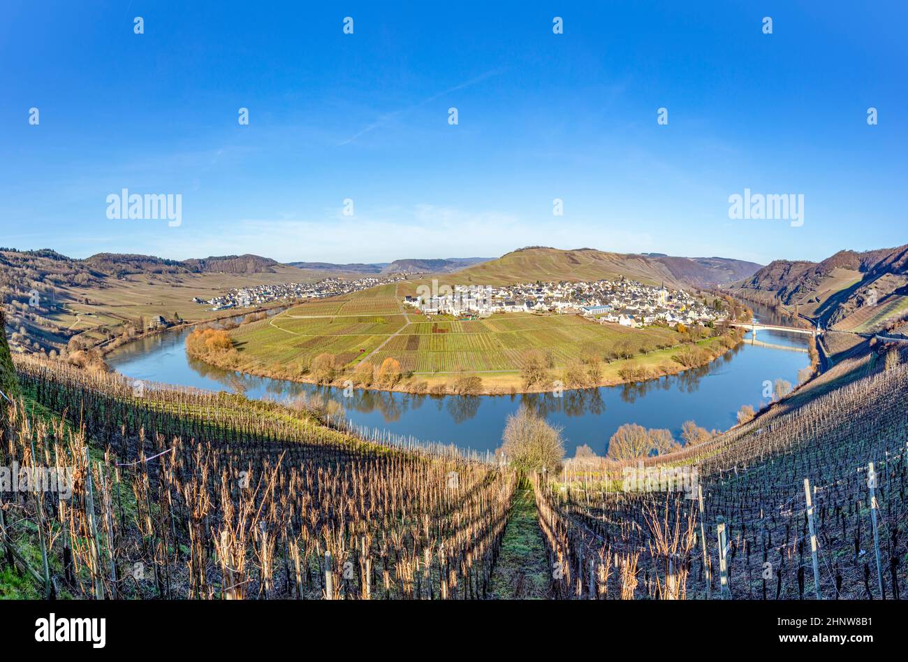 scenic moselle river loop with village Trittenheim seen from Leiwen ...