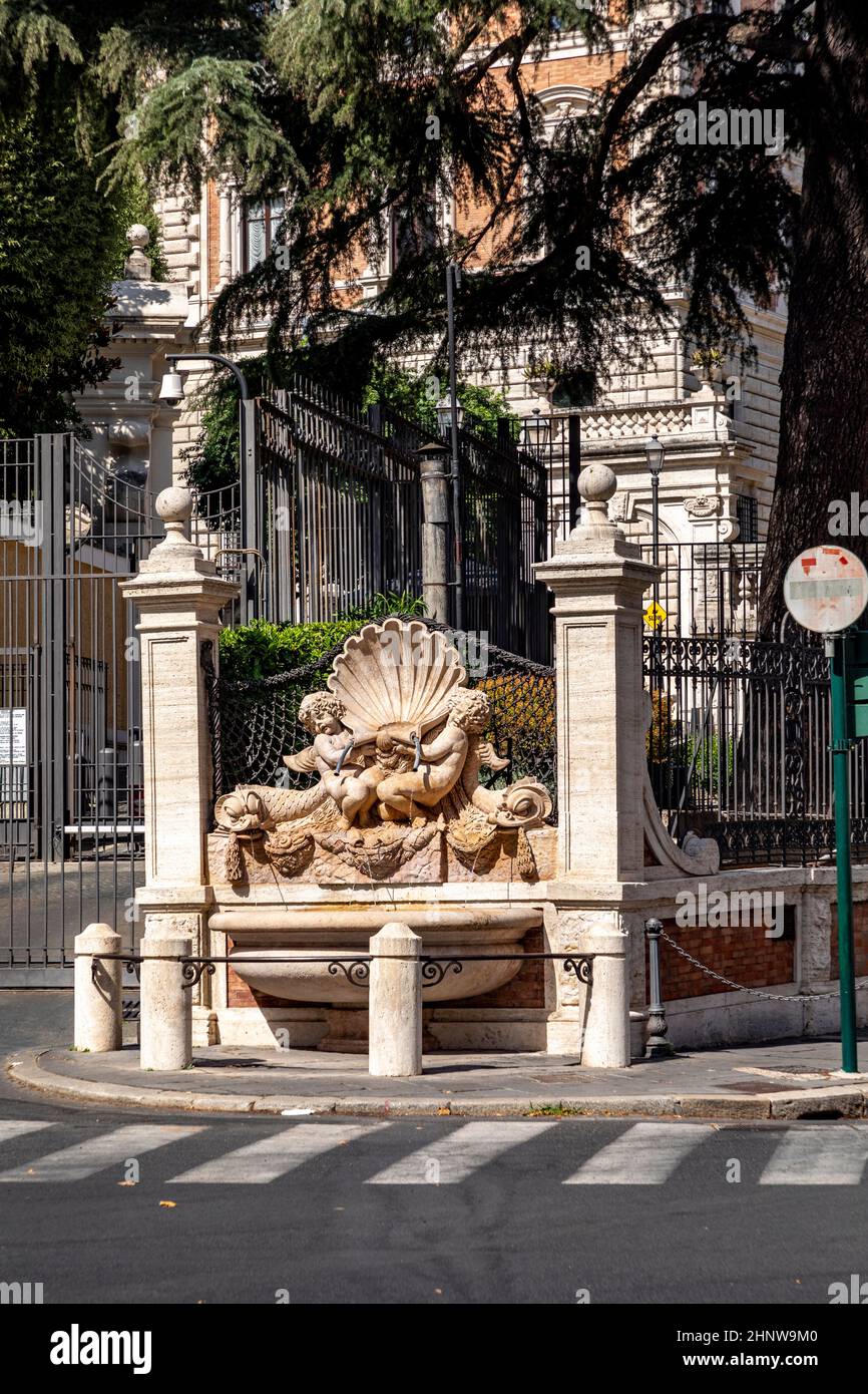 fountain with shell at the american embassy in Rome, Italy Stock Photo