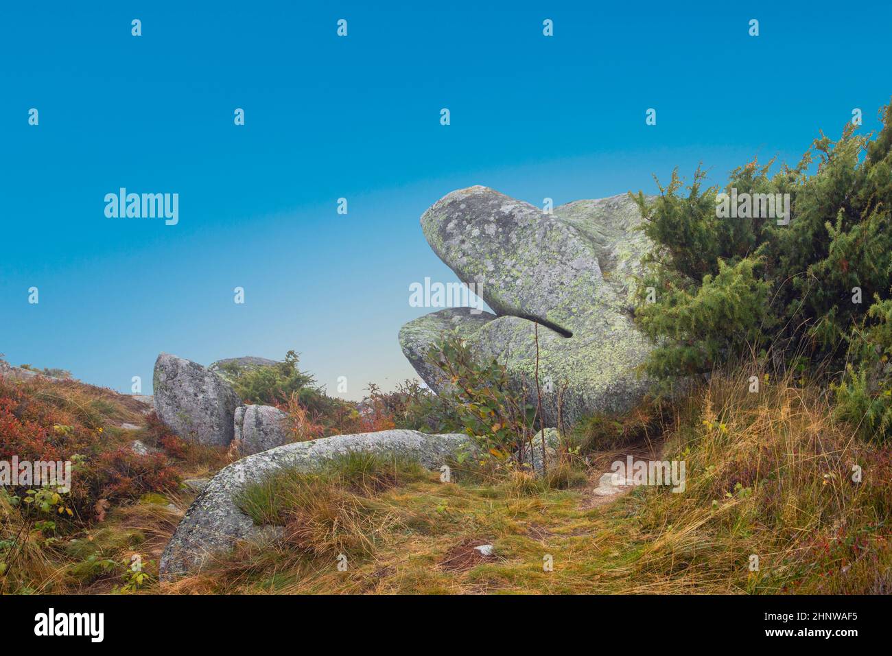 scenic rocks like a sleeping lion or sleeping giant at the summit of