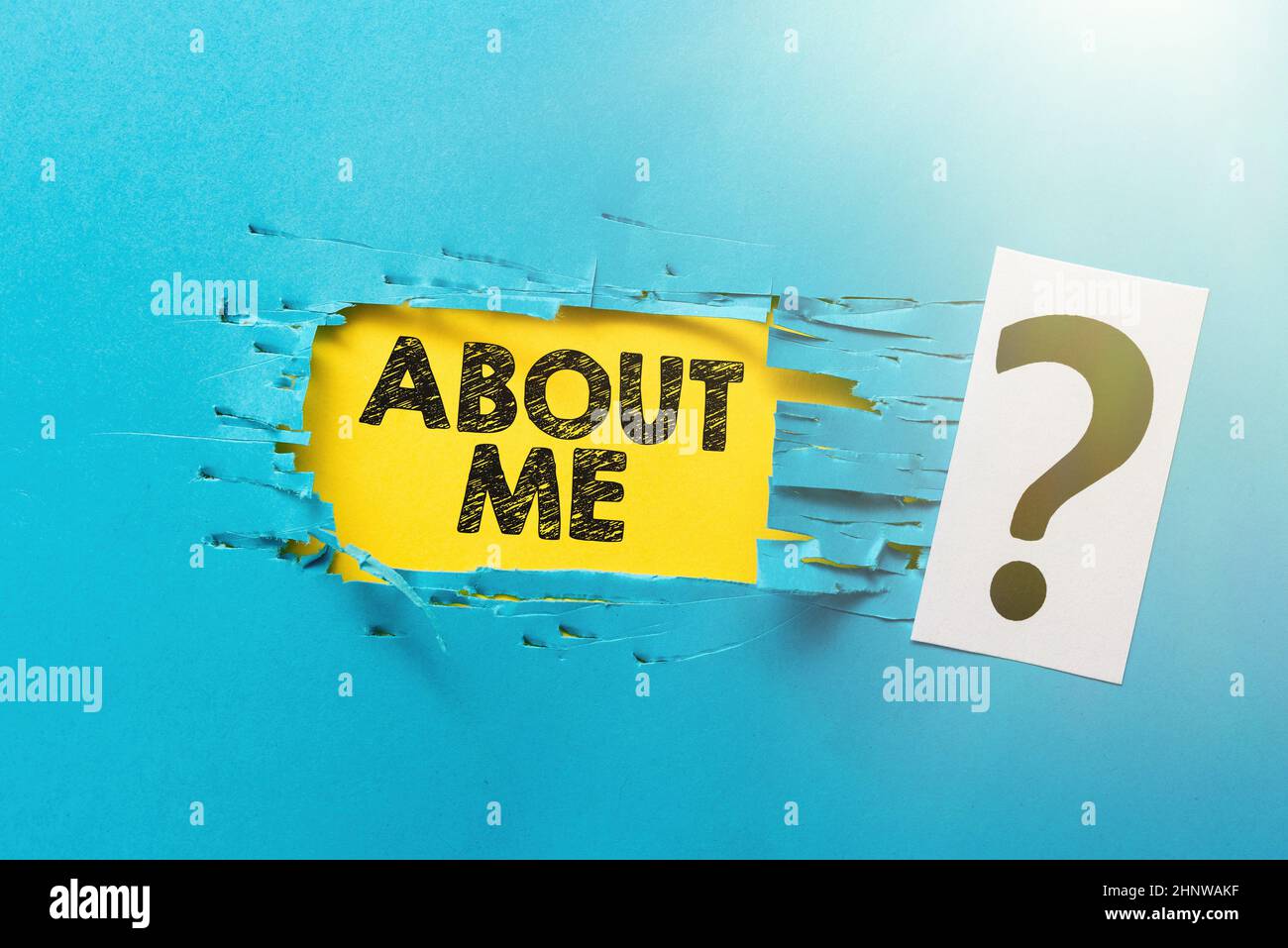 Text caption presenting About Me, Word Written on telling someone list ...