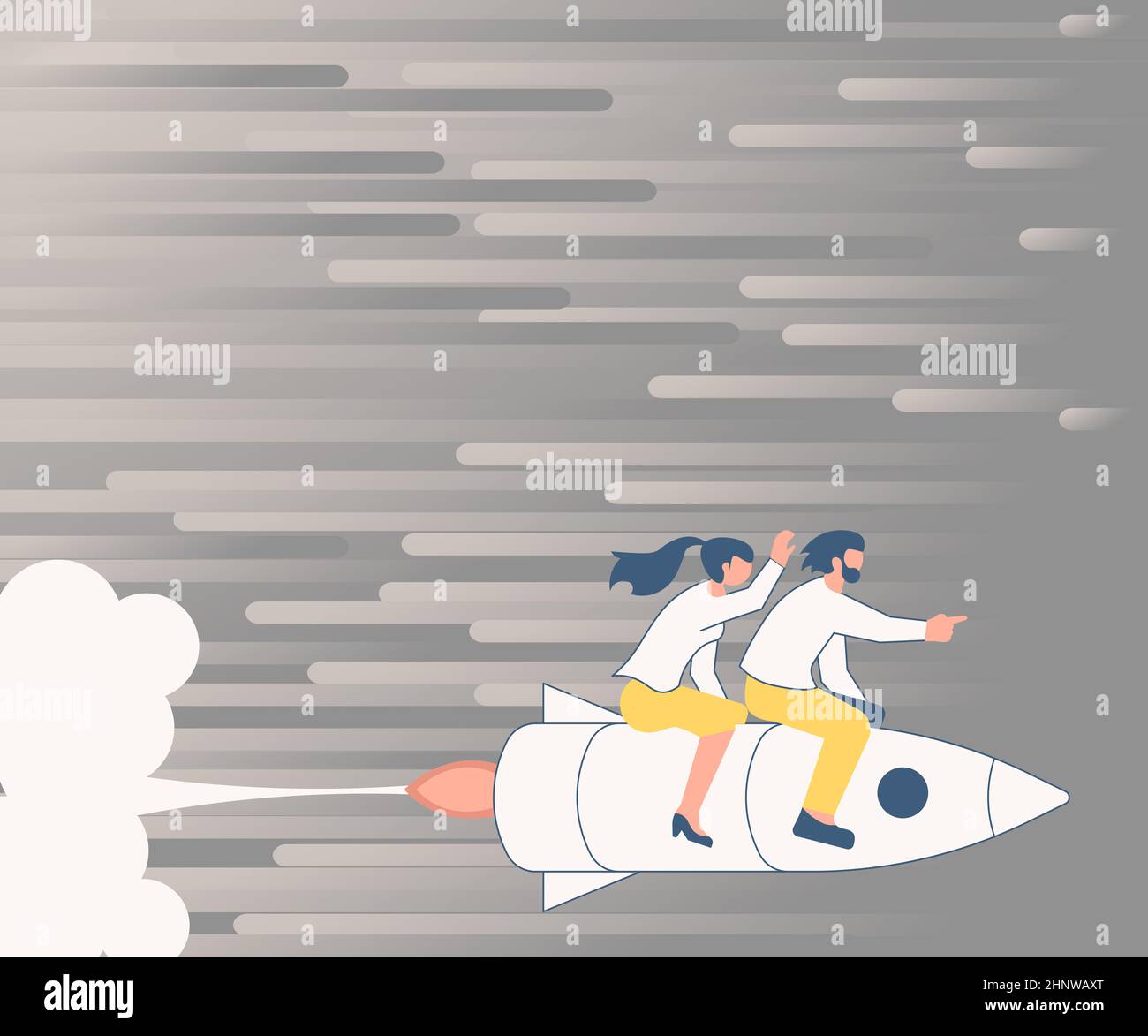 Sharing Rocketship Illustration Of Happy Partners Riding On Rocket Ship Exploring World ...