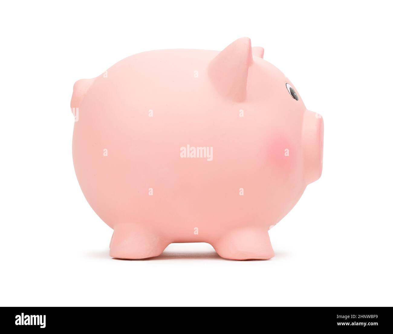Pink ceramic piggy bank, side view, isolated on white background Stock ...
