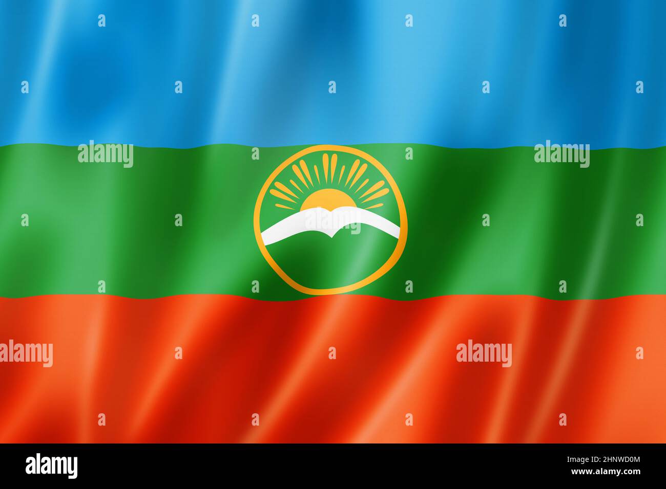 Karachay Cherkessia state - Republic -  flag, Russia waving banner collection. 3D illustration Stock Photo