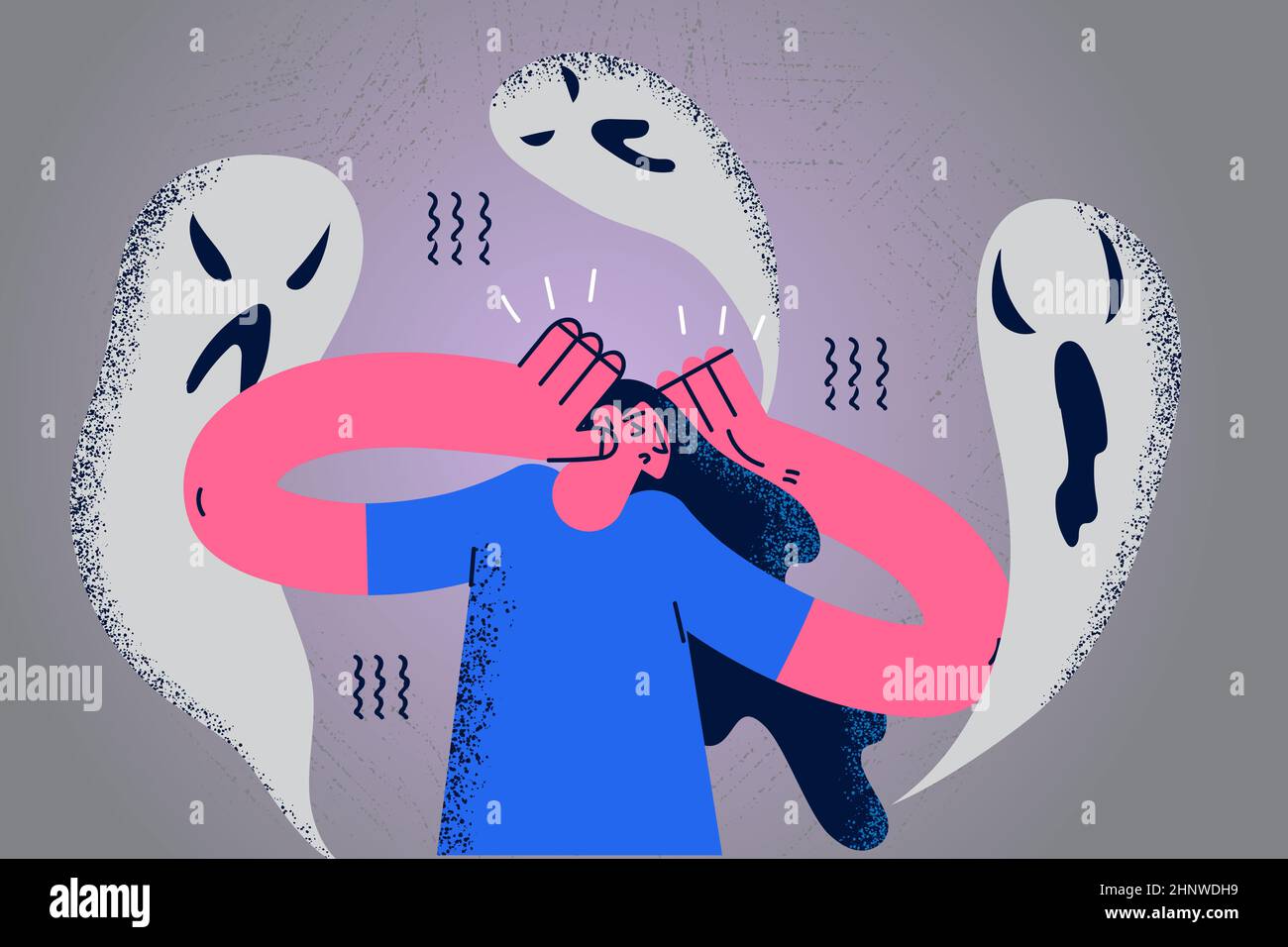 Feeling inner fears and panic concept. Young stressed frustrated woman