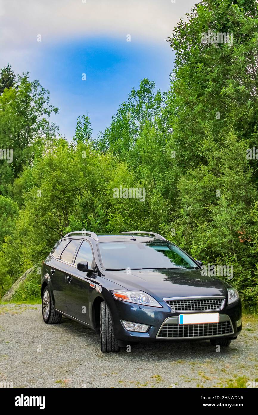 Dark blue Ford Mondeo. With the car on vacation to Hemsedal in Norway. Stock Photo