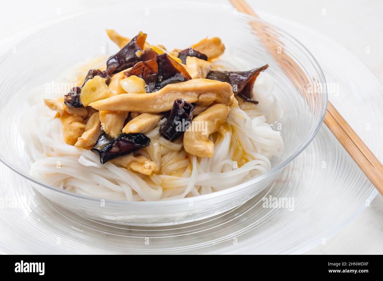 rice noodles with chicken meat and mushroom Stock Photo Alamy