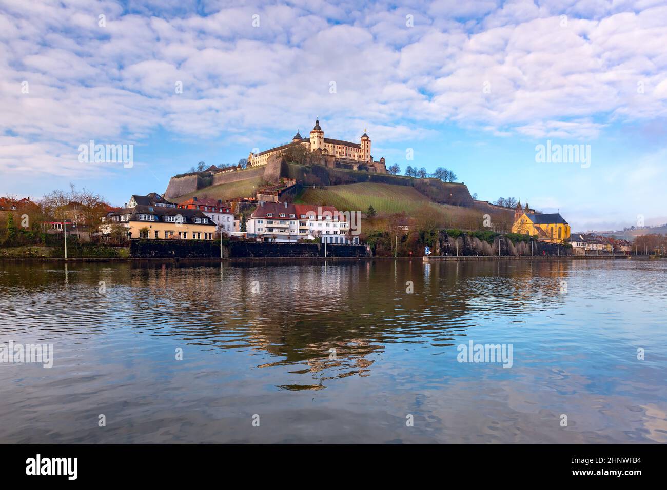 Panoramic view of Marienberg Fortress in sunny winter day, Bavaria, Germany Stock Photo