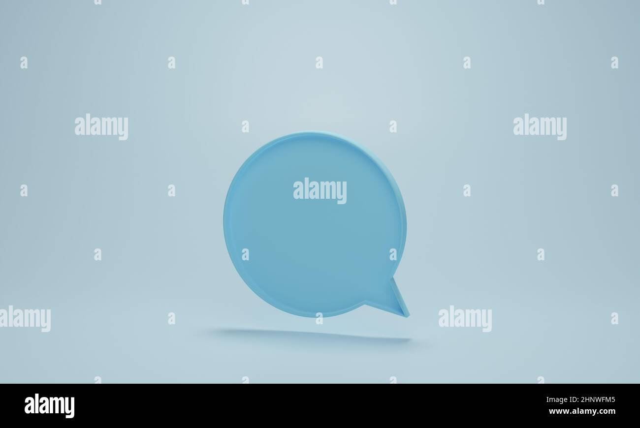 Chat bubble icons or speech bubbles sign symbol on blue pastel background. Concept of chat, communication or dialogue. 3d rendering illustration. Stock Photo