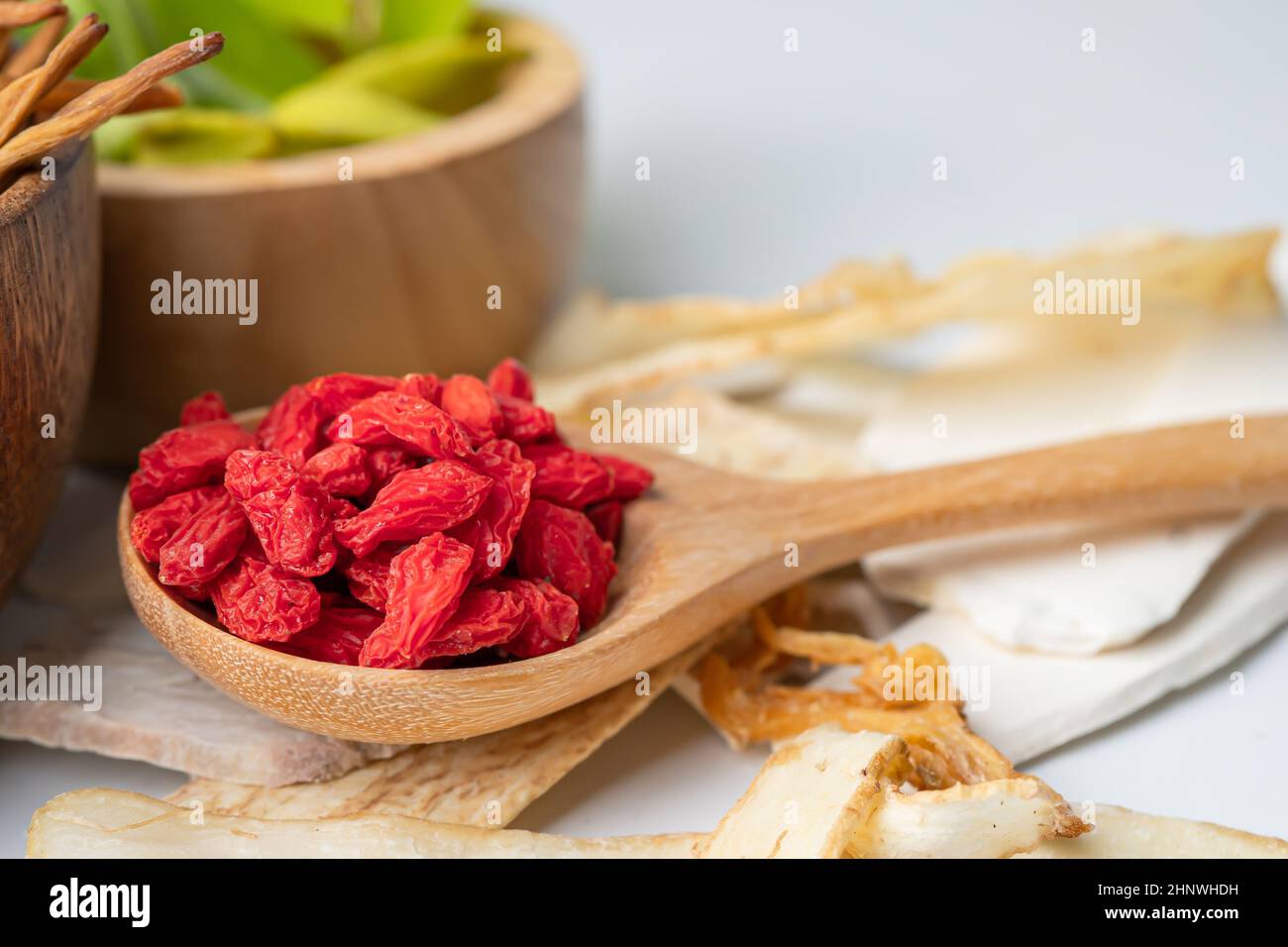 Chinese herb medicine with goji berries for good healthy. Stock Photo
