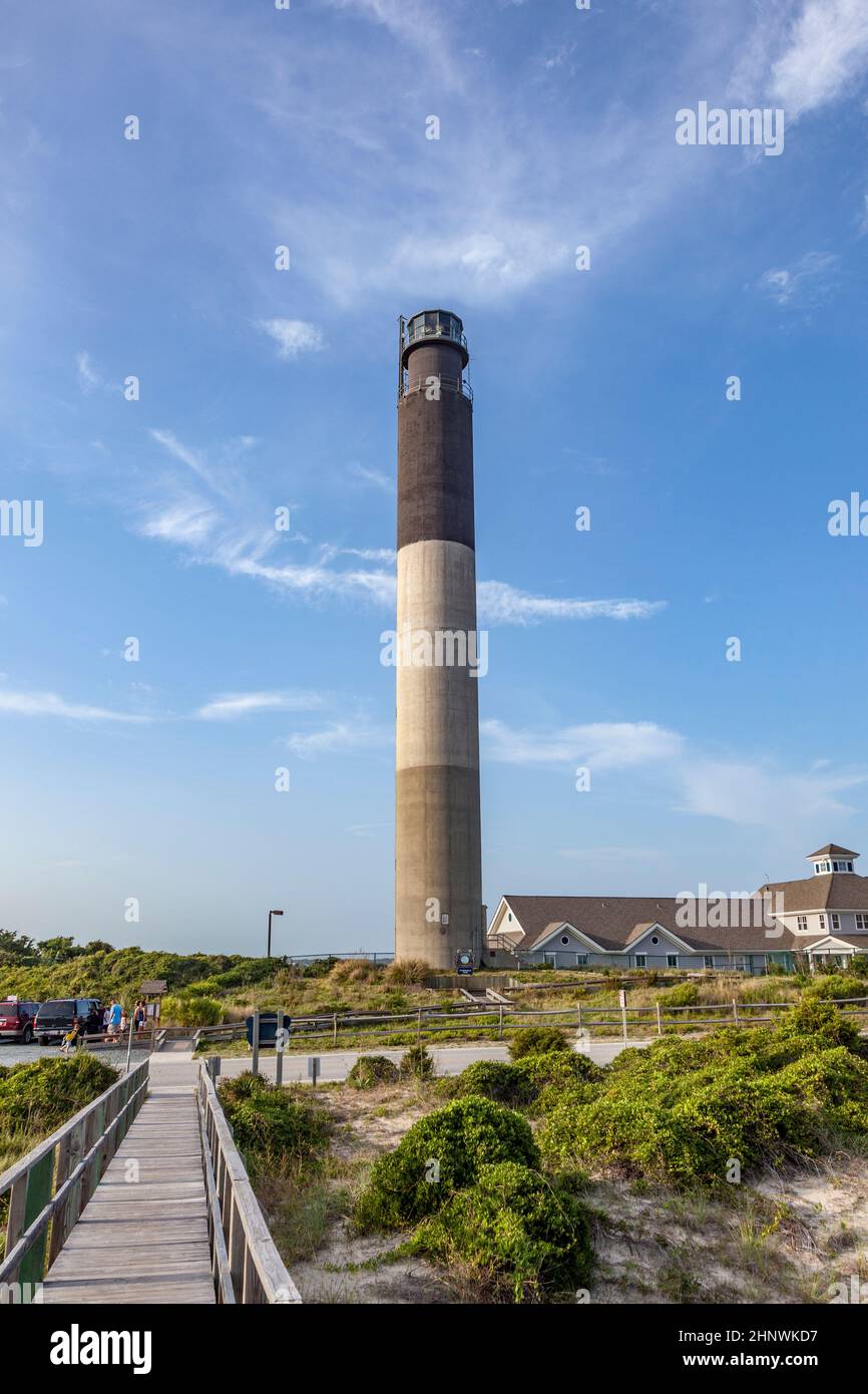 Oak Island Lighthouse in the Town of Caswell Beach near the mouth of