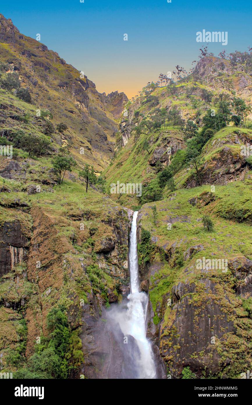 beautiful waterfall in the Annapurna range in Nepal Stock Photo