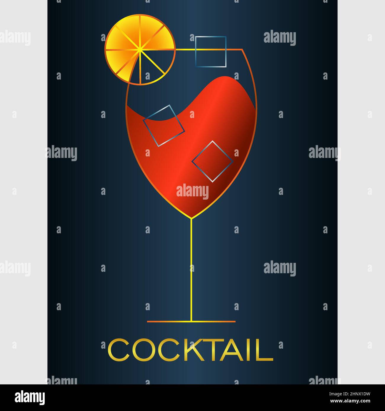abstract minimal logo of a cocktail with lemon and ice on a dark ...