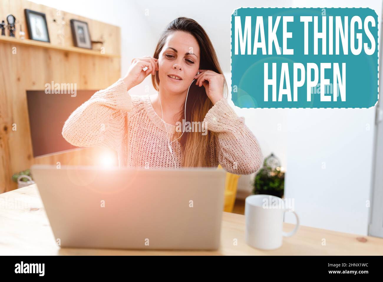 Text sign showing Make Things Happen, Business concept you will have to make hard efforts in order to achieve it Internet Video Chat Concept, Abstract Stock Photo