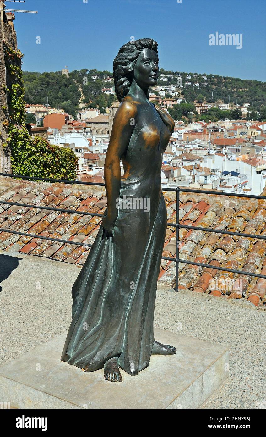 Sculpture of Ava Gardner in Tossa de Mar in the region of La Selva province of Gerona,Catalonia,Spain Stock Photo