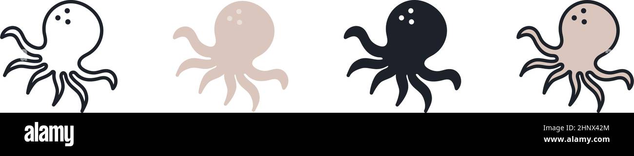Octopus icon. Linear flat color icons contour shape outline. Black ...