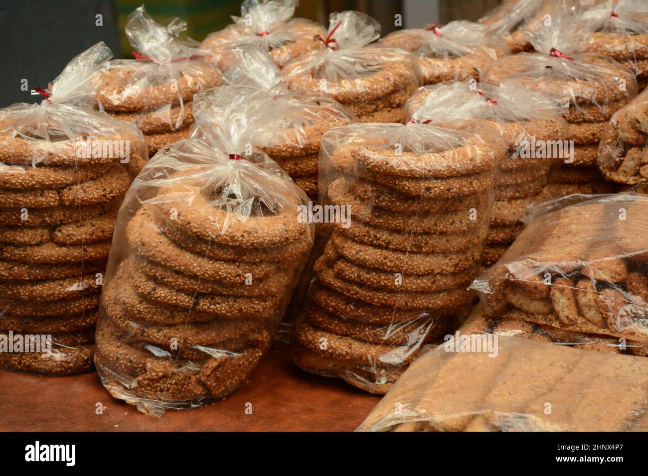 Israeli Simit Turkish Bagel Simit with sesame, traditional pastry of Turkey. The ...