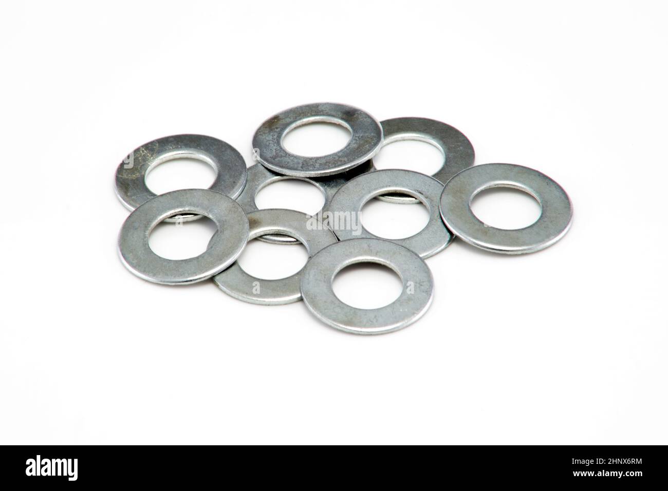 A pile of 18mm washers of background image Stock Photo