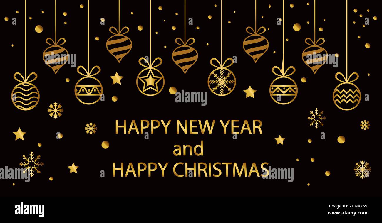 Christmas tree decorations in gold color on a black background - Vector ...