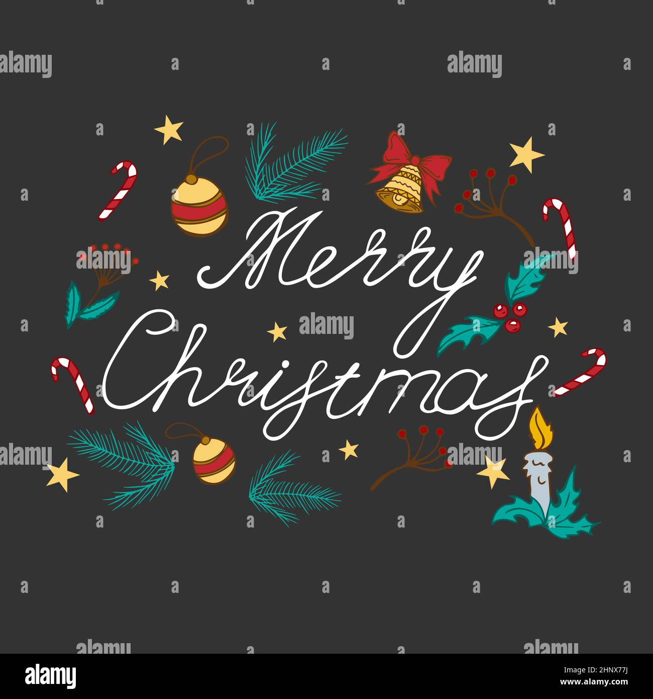 Merry Christmas calligraphy lettering isolated on dark web background ...