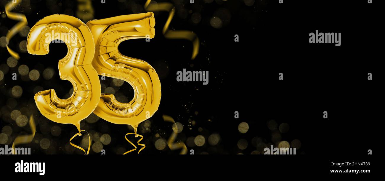 Golden balloons with copy space - Number 35 Stock Photo