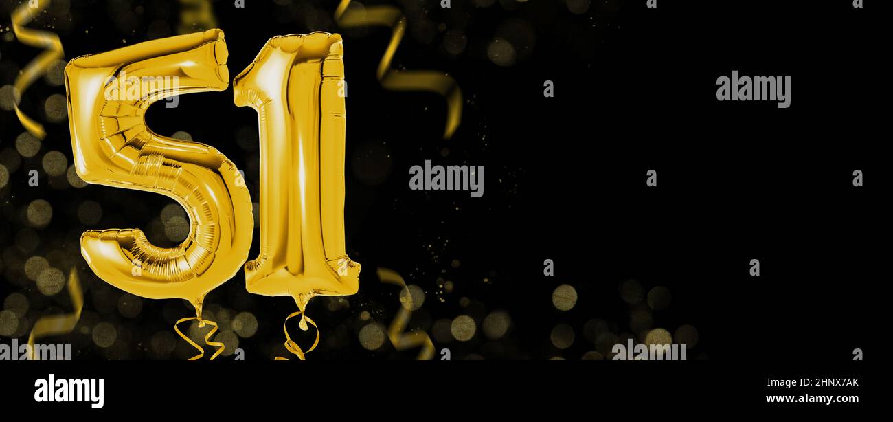 Golden balloons with copy space - Number 51 Stock Photo