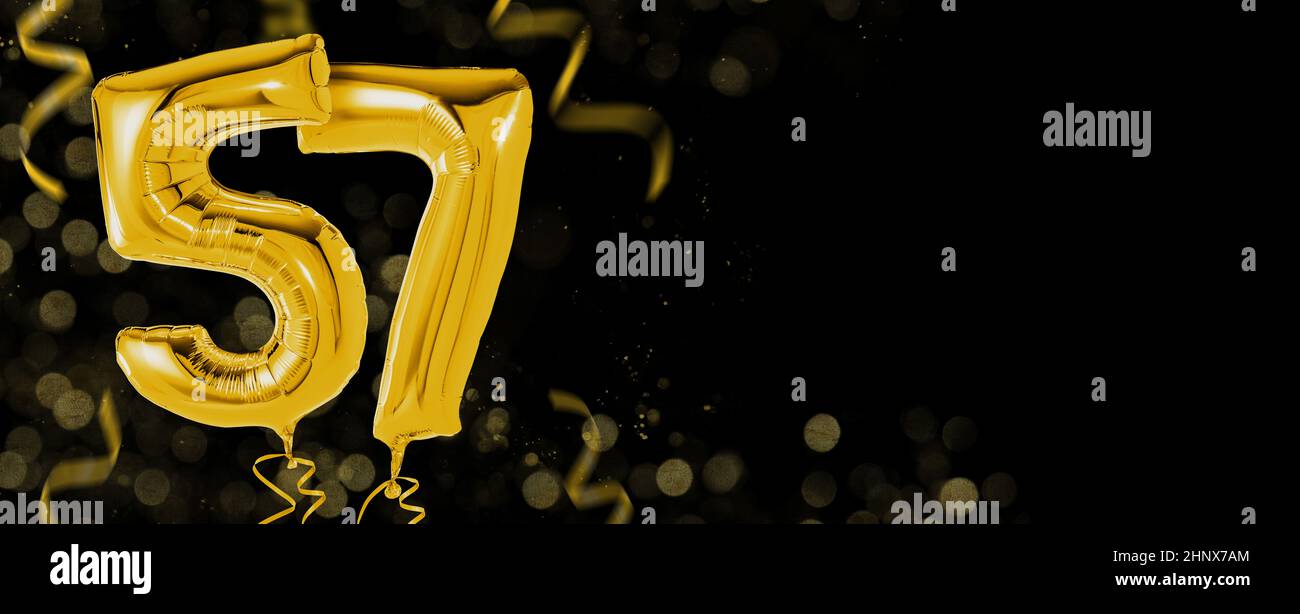 Golden balloons with copy space - Number 57 Stock Photo